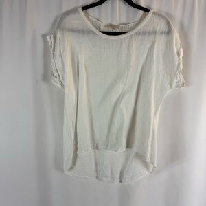 Bellambra Sz M White Italian Linen High Low Lace Back Flowy Relaxed Boho Blouse
